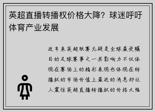 英超直播转播权价格大降？球迷呼吁体育产业发展
